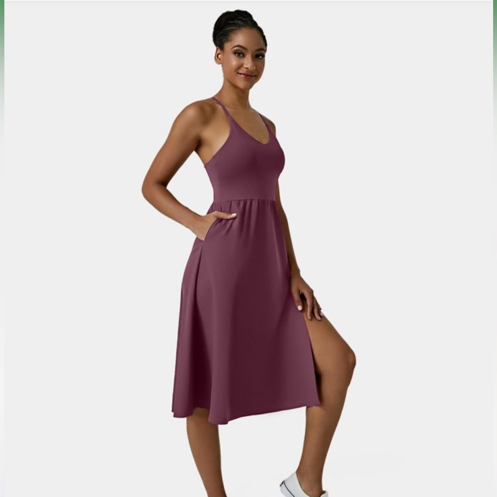 NWT Large Halara Everyday Midi Chill Dress-La Land in Fig